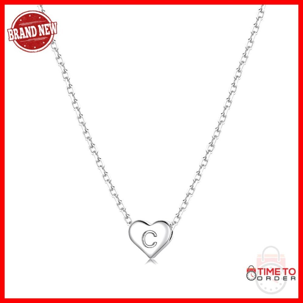 Tiny Dainty Heart Initial Pendant Necklace 14K Gold Plated